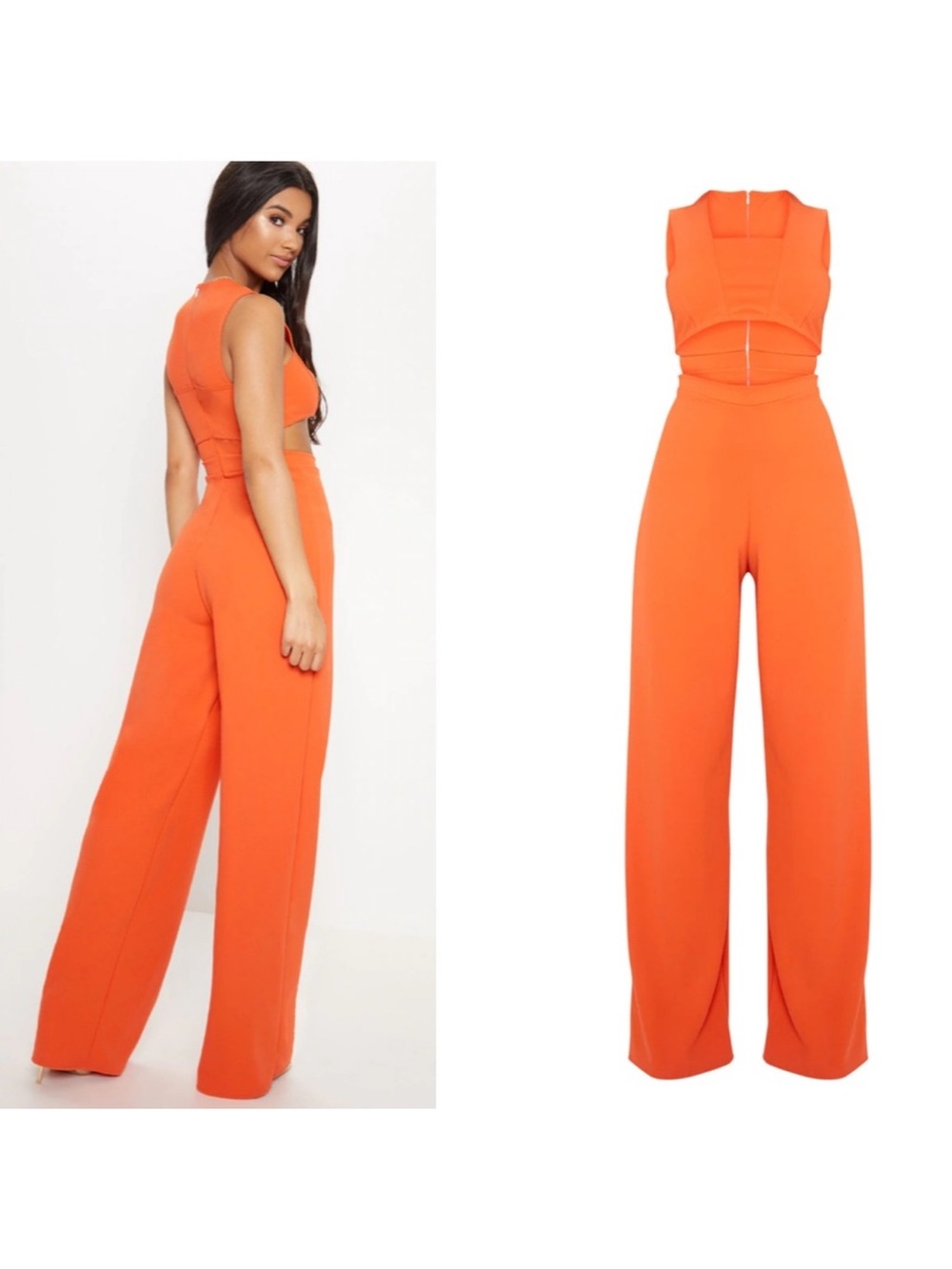 PrettyLittleThing Orange Cutout Wide-Leg Jumpsuit with Back Zip